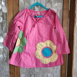 Mini Boden Girls Pink Kaftan Tunic Dress Flowers Lightweight 2-3